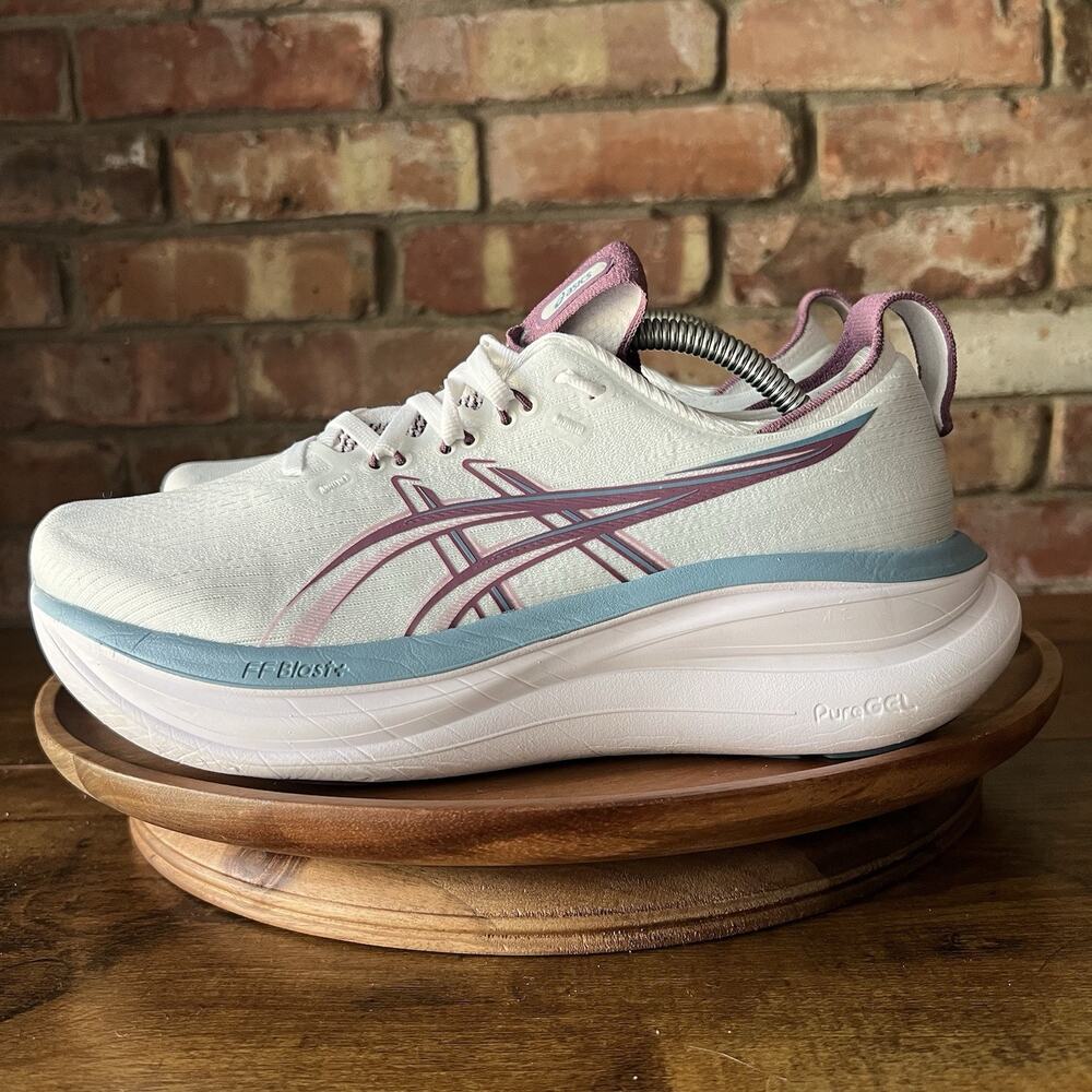 Asics Gel-Nimbus 28 Max Cushion Womens 8 White Purple Blue Neutral Running Shoes
